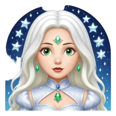 Good Witch of the North from the Wizard of Oz with long white hair, white sequin outfit sticker