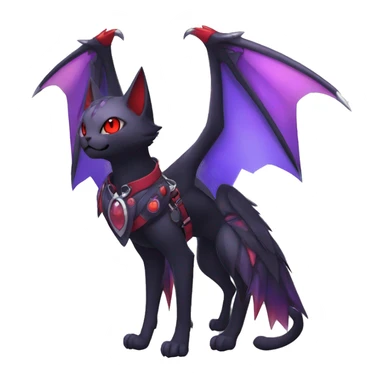Kawaii cool edgy beautiful black red purple ethereal fantasy nargacuga-noivern-cat-Fakemon collar harness full body sticker