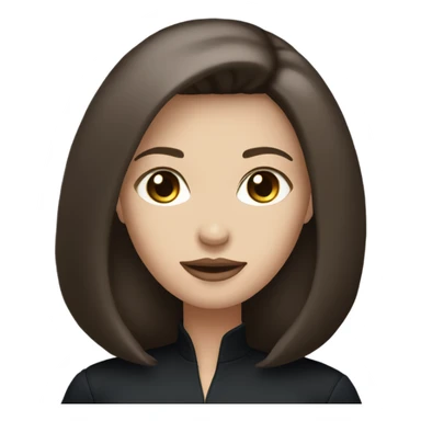 entire, white woman with straight long mid hair, dark brown hair, blue eyes, round face, uni-lips, wearing a black outfit, stylish. sticker