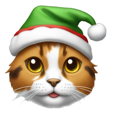 Calico cat wearing a Christmas hat sticker