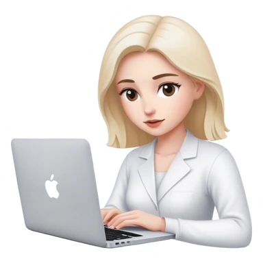 Mac book blanc avec une femme qui travaille sur l’ordinateur de dos dans un thème féminin minimaliste  sticker