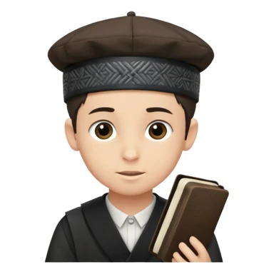 a boy with kippa and not a hat putting on tefillin sticker