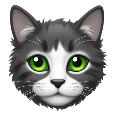 fluffy cat black and white green eyes sticker