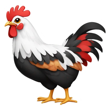chicken in red, black and white colors cartoon style sticker