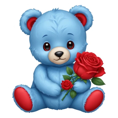 cute blue baby teddy bear holding roses  sticker