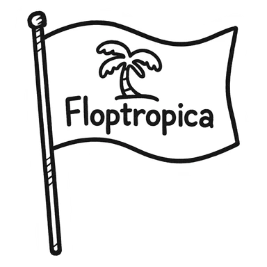 hand-drawn outlined flag on a stick with a quirky 'Floptropica' symbol sticker