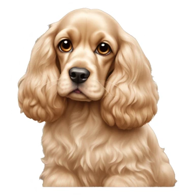 Beige American Cocker Spaniel sits with a ball sticker