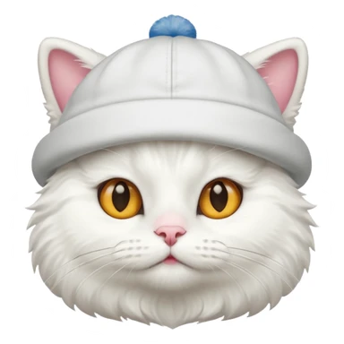 White cat with a cap sticker
