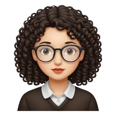 Menina de cabelo cacheado, escuro, ela é branca e usa um óculos delicado sticker