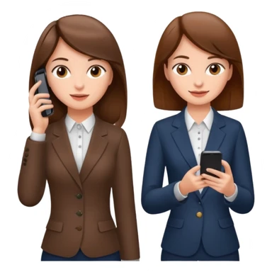 two brown haired girls, looking professional maybe leaned back on back and looking forward and using phones sticker