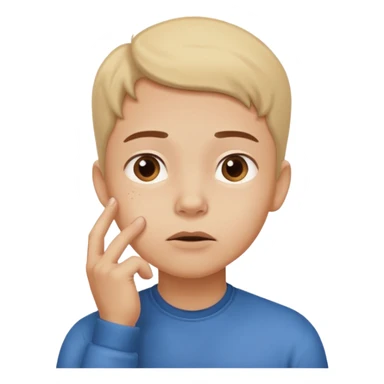 Person hesitating, looking up with hand on chin. Cartoon style. sticker