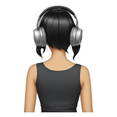 anime girl from behind with headphones on toes and black hair sticker
