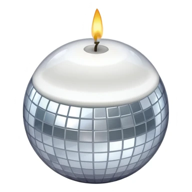 white candle with a disco ball sticker