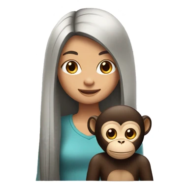 girl with dark long straight hair with monkey sticker