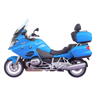 blue BMW R 1200 RT touring motorcycle with rider and saddlebags sticker