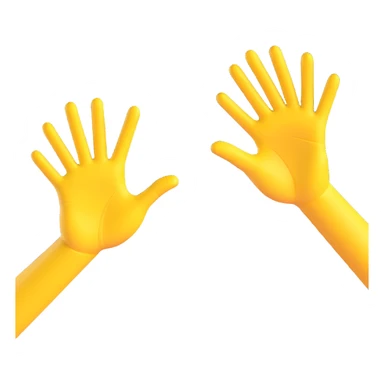 A 3D yellow emoji-style illustration of two open hands, positioned side by side and angled to the right, as if they are pushing something like a swing. Add motion lines behind the hands to the left to show a rightward pushing movement. Clean cartoon style, minimal background sticker