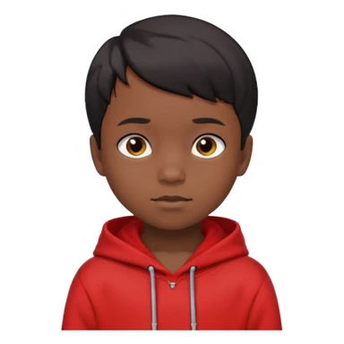 niño de 7 años, con pelo y piel negra. sudadera roja, pelo muy corto  sticker