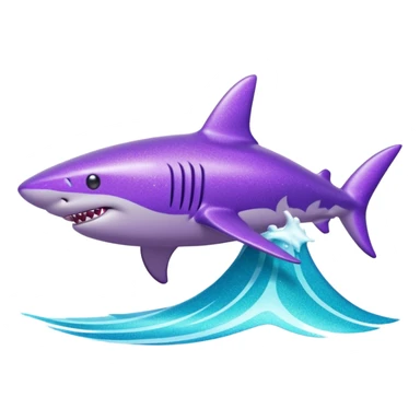 purple glitter shark on a cyan wave sticker