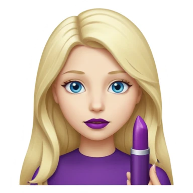Girl, long blond hair, blue eyes, eggplant as lipstick sticker