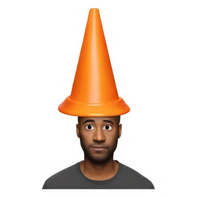 Orange traffic cone on a guy head who hide eyes sticker