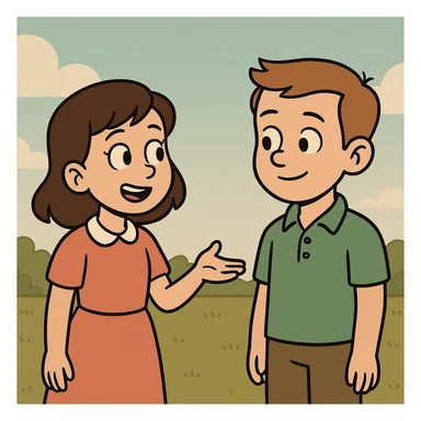 Janet and John story scene in flat toon style sticker