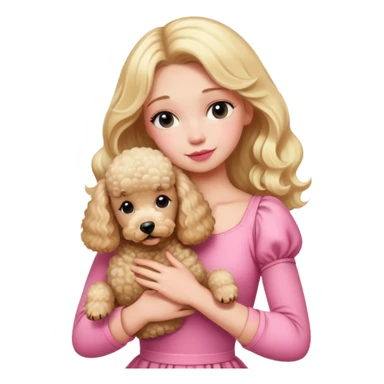 Blonde girl wearing pink dress hugging her a poodle sticker