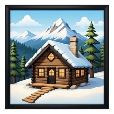 Snowy little cabin mountain woods sticker