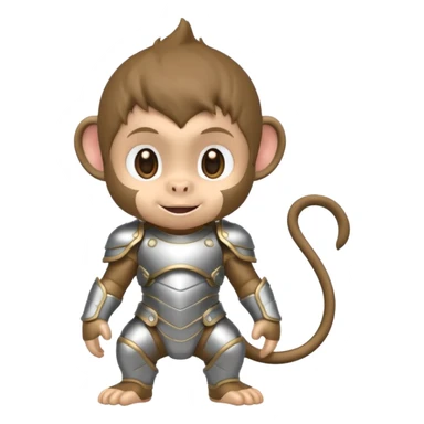 baby chibi monkey in silver armor, full body, smile sticker
