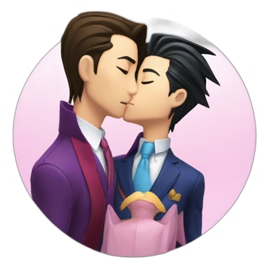 Phoenix Wright kissing Miles Edgeworth sticker