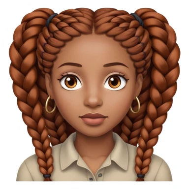 Une femme noir avec des très longues tresses châtains avec un œil marron et un œil marron très très claire et une grosse bouche sticker