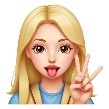 Girl with tongue out and peace hand sticker