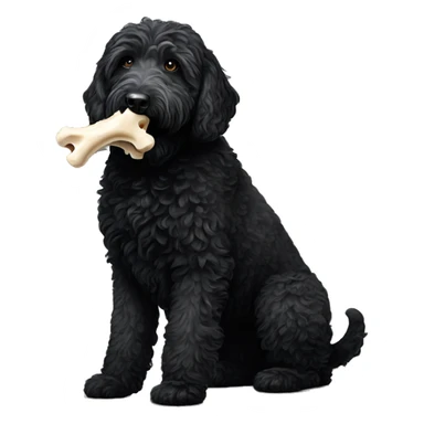 All black labradoodle carrying bone in mouth  sticker
