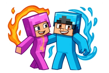Change the expression of the bottom left character to a mischievous grin, keeping the style and appearance the same, inspired by playful Minecraft-style expressions. Transparent background. sticker