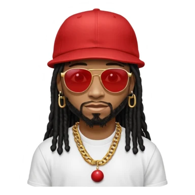 Lil jon with black dreadlocks, sunglasses, red baseball hat, white t shirt and gold chain  sticker