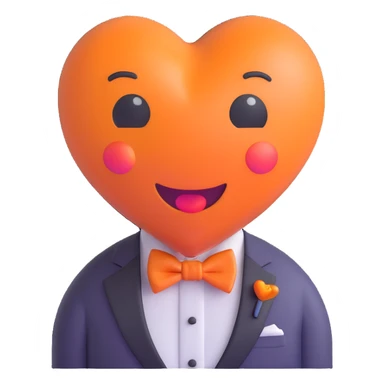 orange heart with a bow tie, emoji style sticker