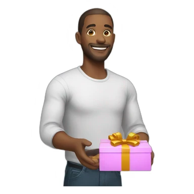man giving gift sticker