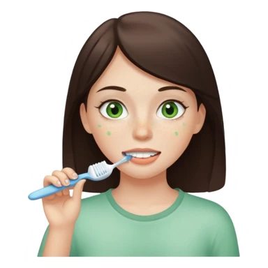 a white brunette girl with green eyes and freckles getting ready in the morning sticker