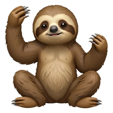 cinematic-sloth-realistic-full-body-sitting-emoji,-long-curved-claws-clinging,-thick-shaggy-brown-fur-slightly-ruffled,-head-tilted-dramatically,-slow-blinking-eyes-filled-with-serene-wisdom,-simplified-yet-realistic-focused-features,-highly-detailed,-glowing-with-an-almost-sarcastic-glow sticker