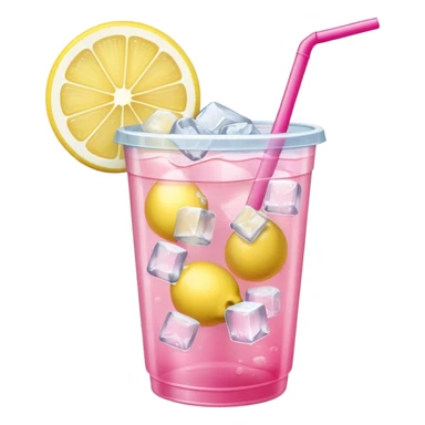 Pink lemonade in plastic cup with ice cubes sticker