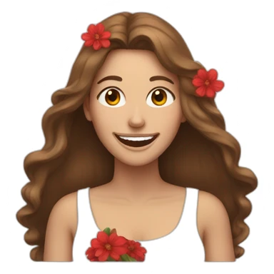 Woman with long brown hair and a red flowers in her hair laughing sticker