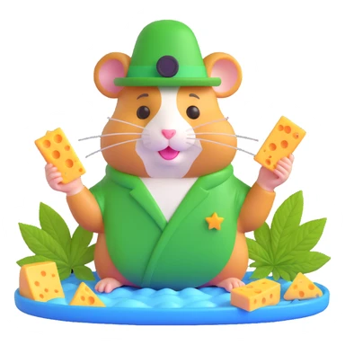 circular centered composition of a hamster cult weed and cheese pool party at night, bold and colorful, 3D Emoji style sticker