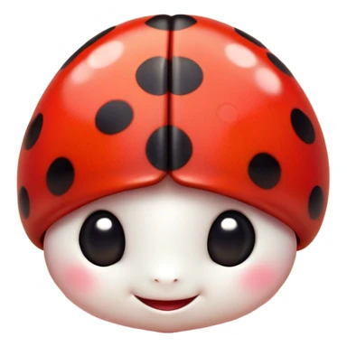 Cinematic Cute Ladybug Portrait Emoji, Head tilted playfully and inquisitively, featuring a diminutive, adorable form with a glossy red shell dotted with playful black spots and round, sparkling eyes full of gentle mischief, Simplified yet irresistibly adorable features, highly detailed, glowing with a warm, inviting glow, high shine, affectionate and lively, stylized with a touch of whimsical garden charm, soft glowing outline, capturing the essence of a mischievous ladybug that seems as if it could flutter out of the screen into your arms! sticker