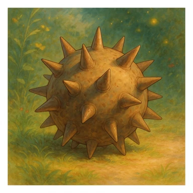 spiked ball with soft shading and whimsical details, ghibli style sticker