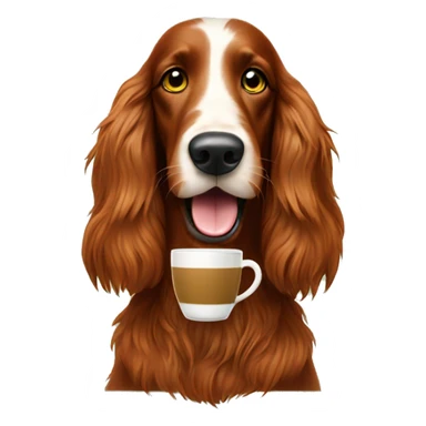 Happy Irish setter with coffee sticker