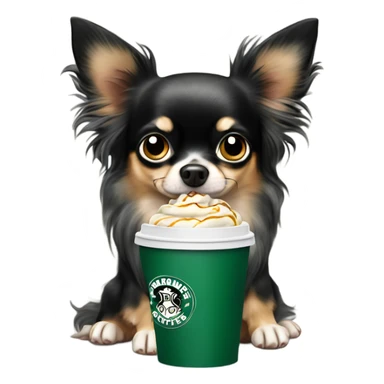 Black Merle long hair chihuahua drinking Starbucks  sticker