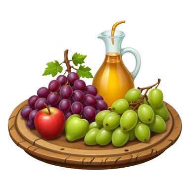 medieval fruit platter object icon, grapes apples pears, rustic plate, small honey drizzle, cozy medieval vibe, 3D cartoon, mobile game icon style, clean background, no text, no watermark
 sticker