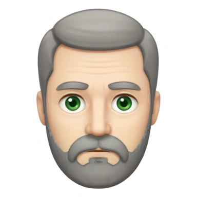 Greenish grey eyed adult man with tired look. Short dark grey hair, poor amount. He has a very long beard hanging. Pale skin. He's serious and looks tired. Make sure his hair and beard are both dark gray. Not redhead. sticker
