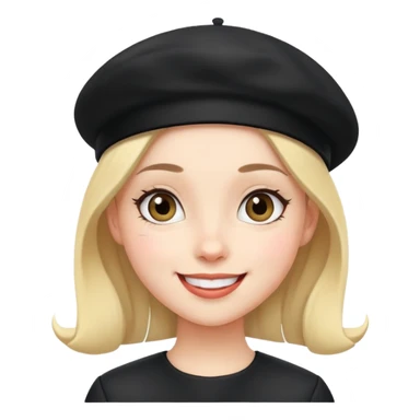girl with a black beret, happy face sticker