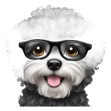 Black curly small dog with glasses sticker