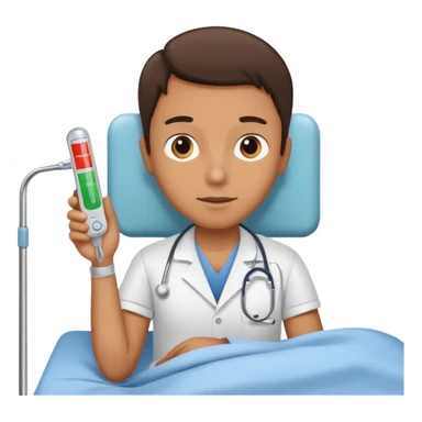 person with thermometer in hospital bed sticker